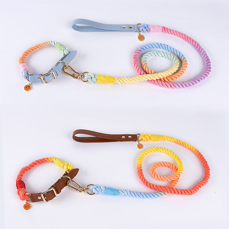 Cotton Rope Woven Leather Pet Leash