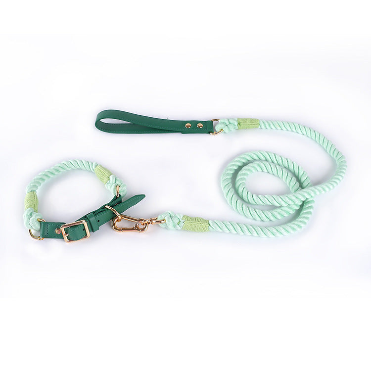 Cotton Rope Woven Leather Pet Leash