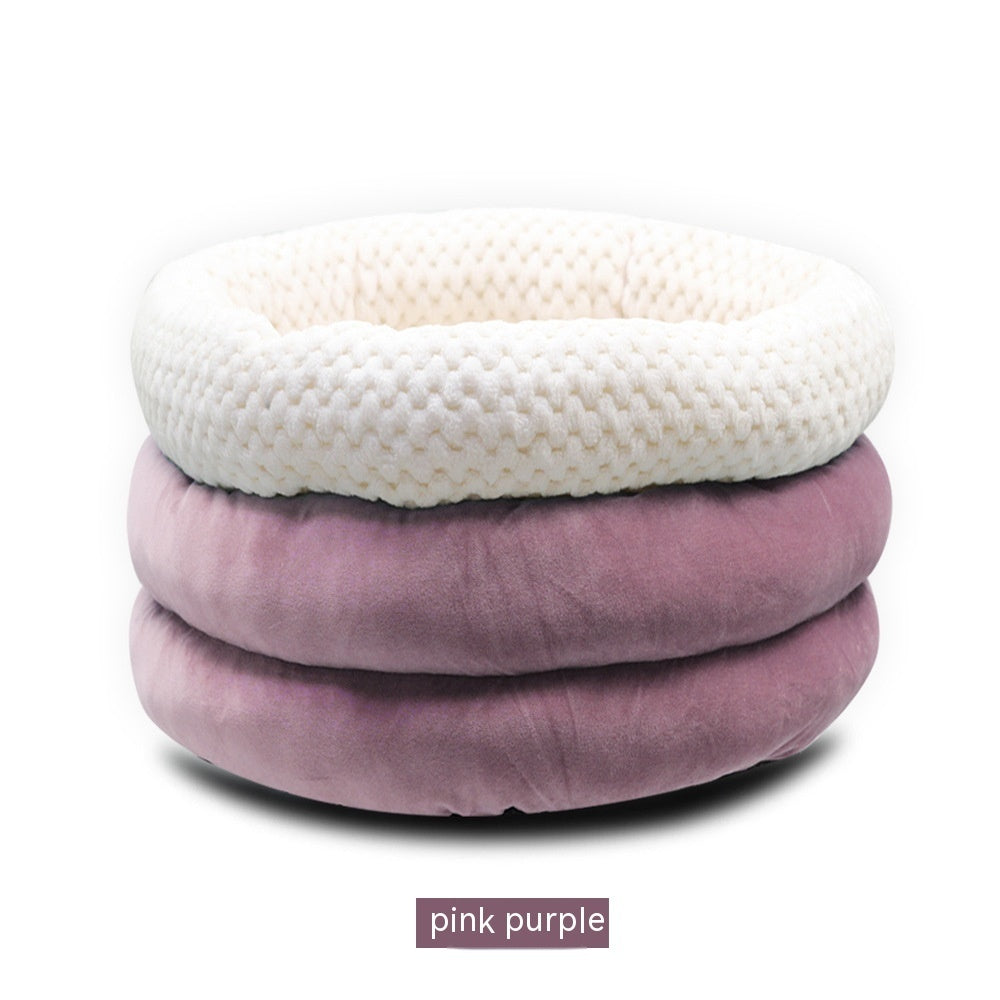 Semi-closed Round Ice Velvet Pet Bed