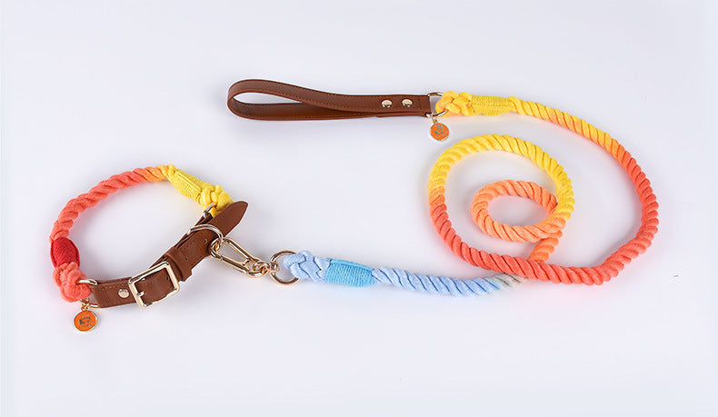 Cotton Rope Woven Leather Pet Leash