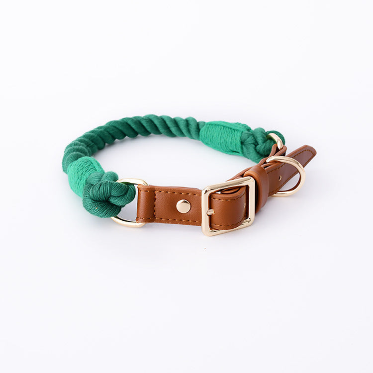 Cotton Rope Woven Leather Pet Leash