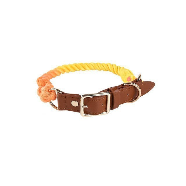 Cotton Rope Woven Leather Pet Leash